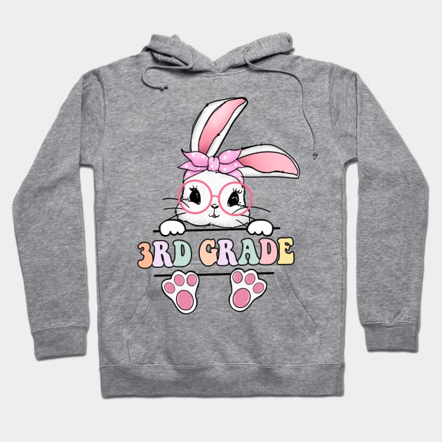 Vintage Happy Easter Bunny 3rd Grade Teacher For Girls Kids Hoodie by luxembourgertreatable
